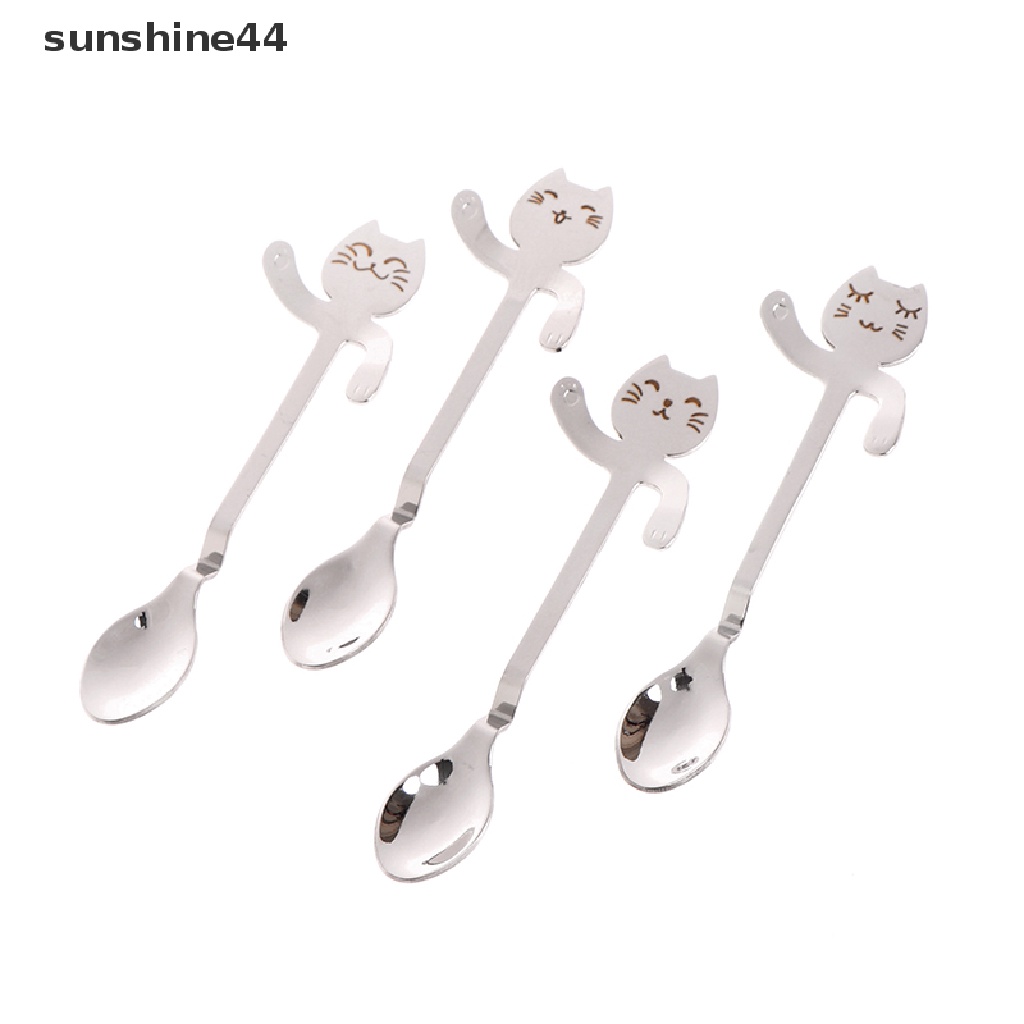 Sunshine Stainless Steel Lovely Cat Gantung Cangkir Kopi Sendok Ice Cream Dessert Scoop.