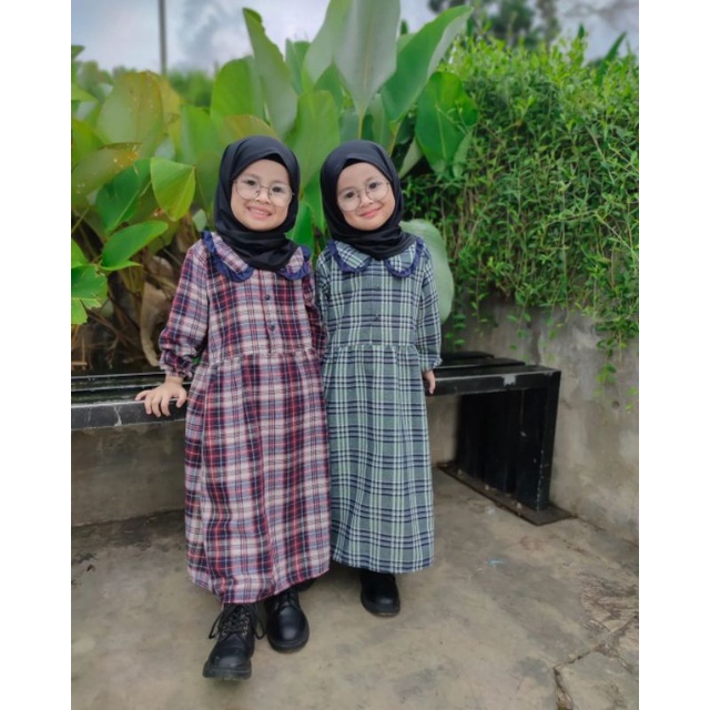 Gamis Anak Flanel 1-6Tahun | Gamis Anak Lebaran 2023 Kekinian | Gamis anak Motif kotak kotak