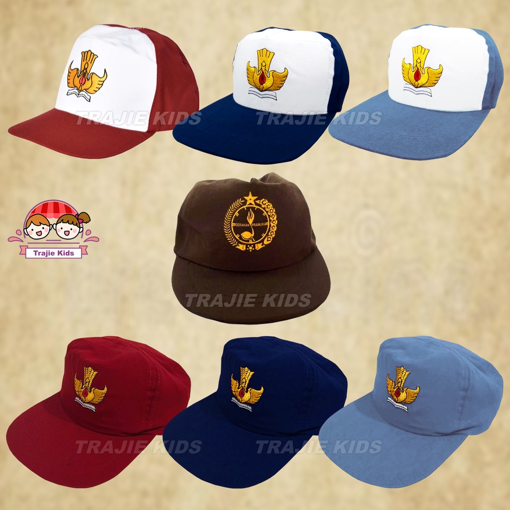 Jual Topi SD SMP SMA Cokelat Pramuka Merah Biru Abu Polos Putih Laki ...