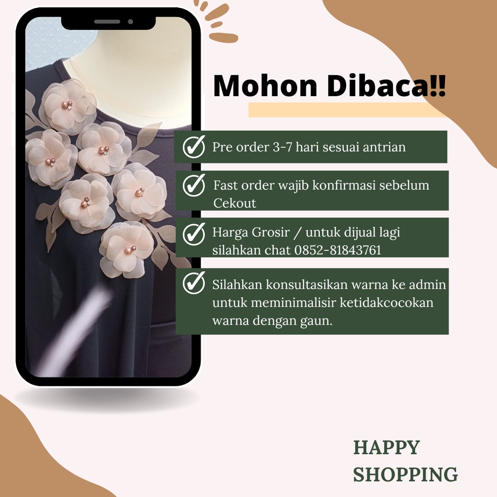 Aplikasi bunga rangkai organza/kebaya/payet/selendang