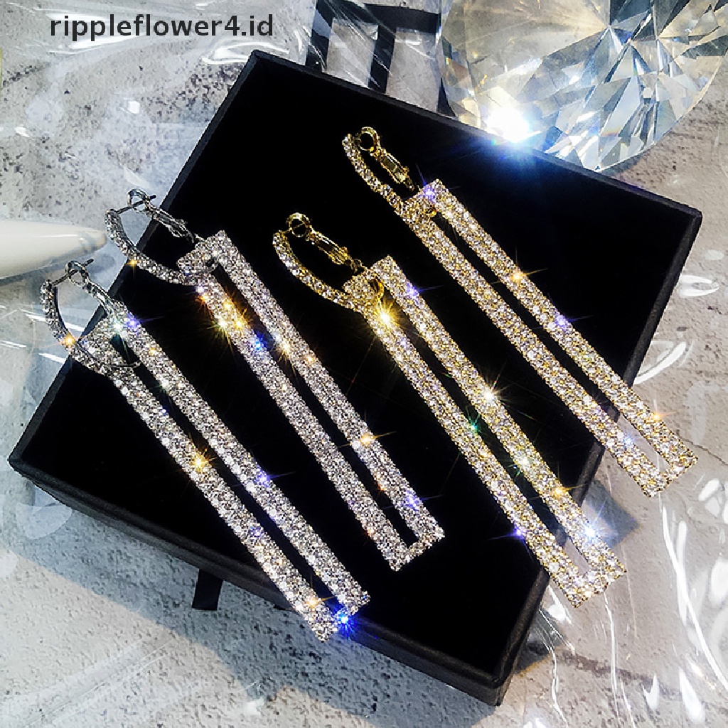 {rippleflower4.id} Anting Drop Geometris Panjang Berlian Imitasi Earring Wanita Pesta Perhiasan Hadiah~