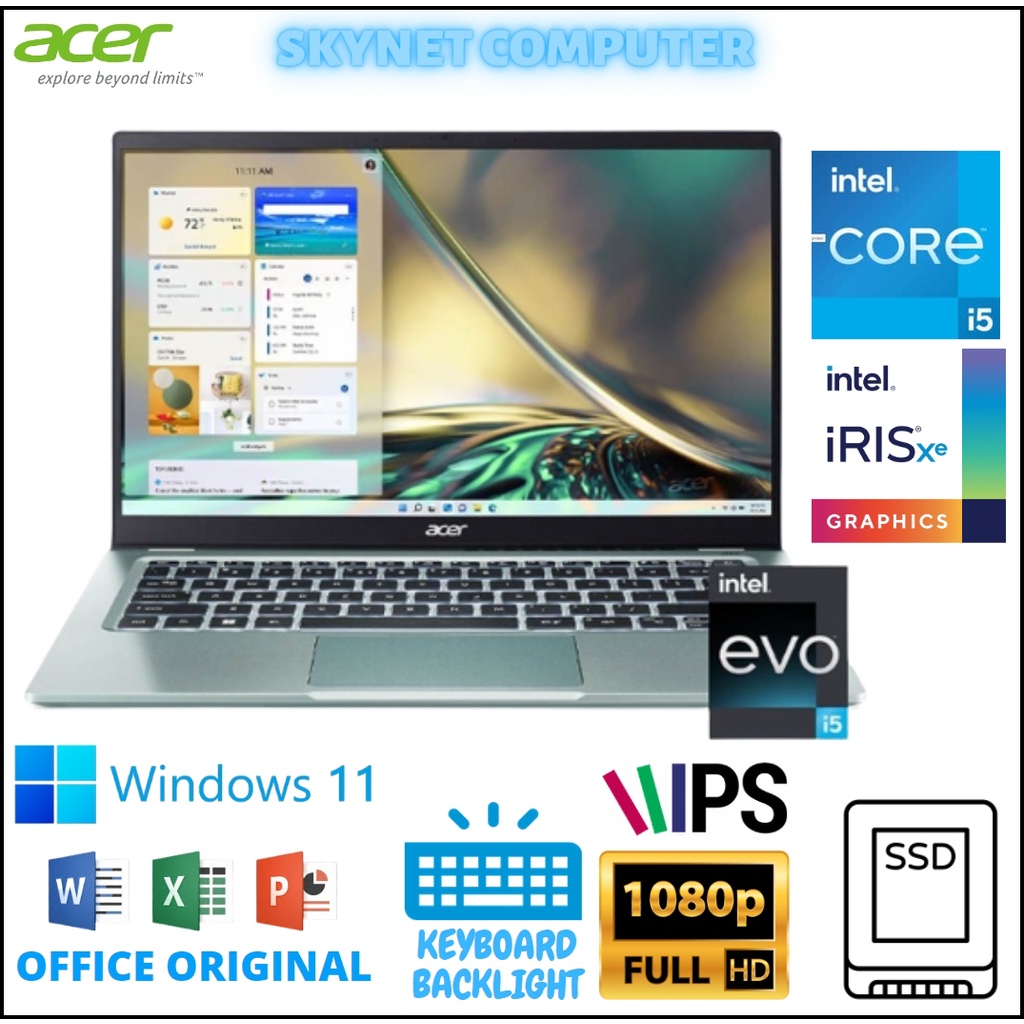 ACER SWIFT 3 SF314 512 Intel EVO INTEL CORE i5 1240P RAM16GB SSD512GB 14QHD IPS WINDOWS 11 DAN OHS 2021 ORIGINAL