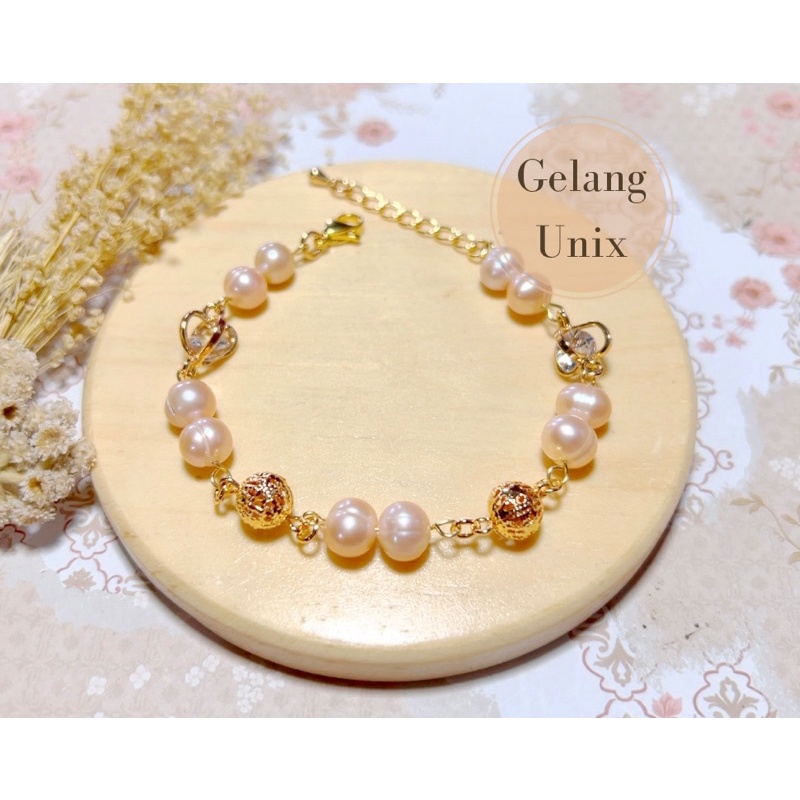 gelang mutiara air tawar lombok pink original