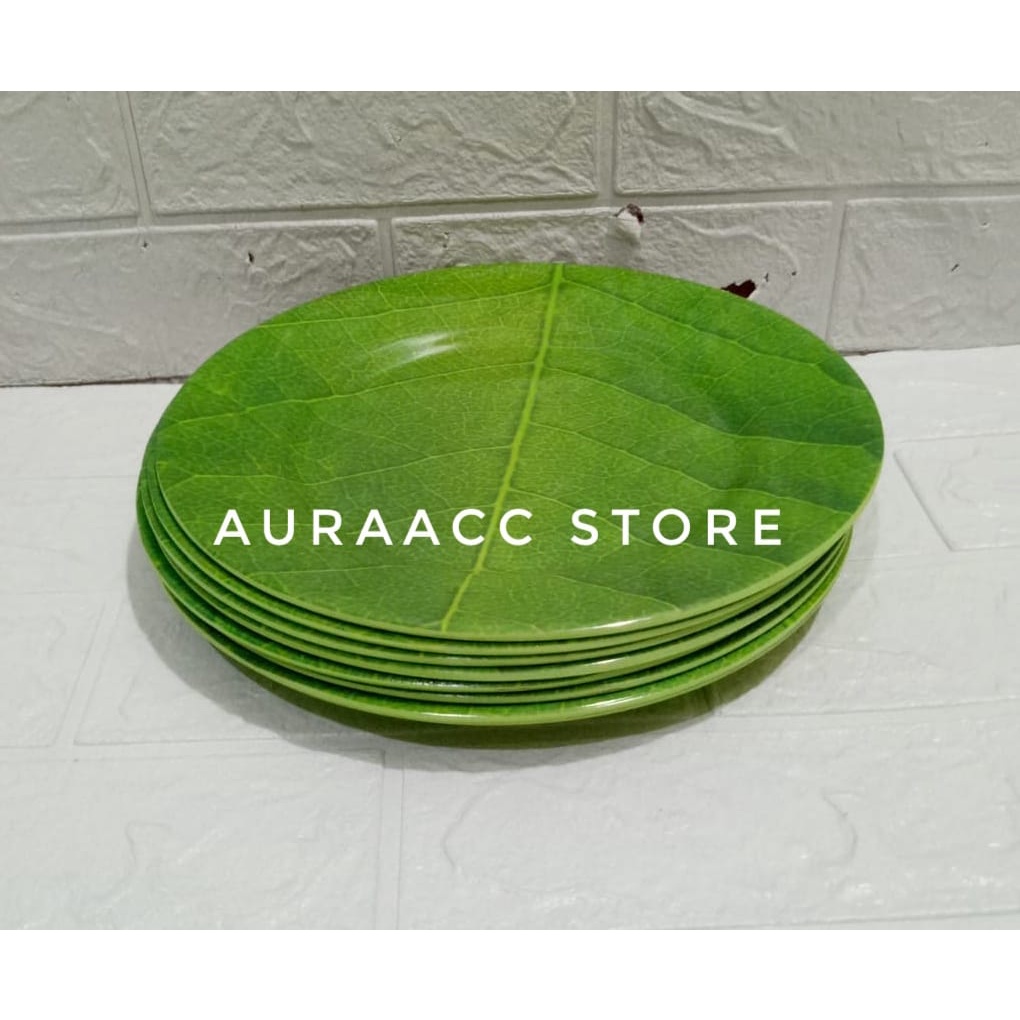 PROMO piring melamin ceper motif daun/ warna hijau/ ukuran; 10inc/ diameter 25cm/ termurah