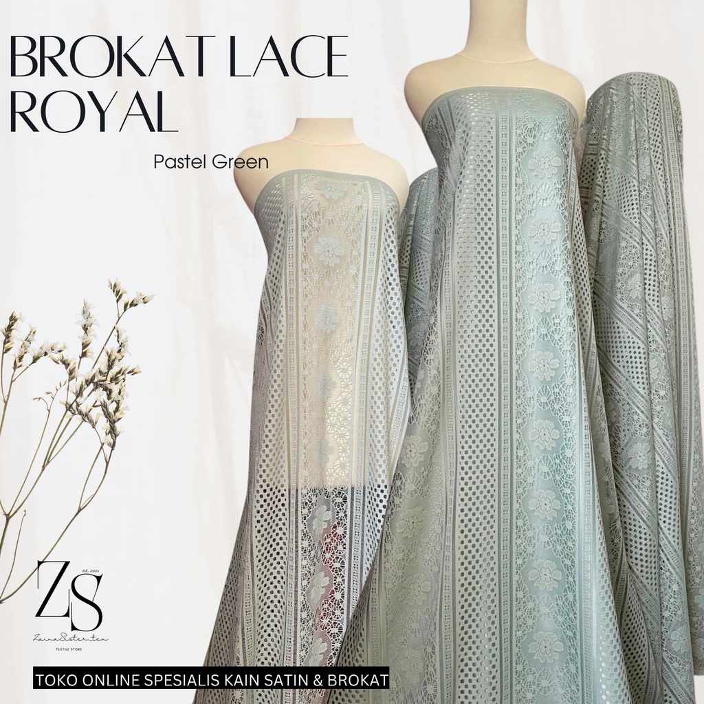 Bahan Kain Brokat Brukat Lace Royal Vintage Warna Hijau Pastel Green tea