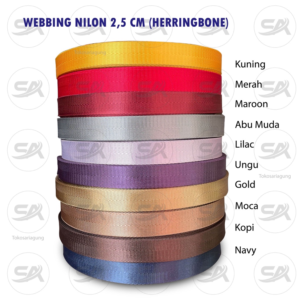 ECER WEBBING NYLON 2.5cm (METER) TALI WEBING NILON MOTIF HERRINGBONE TEBAL 0,85mm