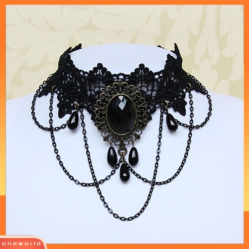 [WONE] Wanita Retro Gothic Hitam Chokers Renda Hollow Rantai Kerah Fashion Kalung