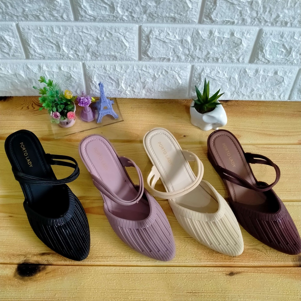 sepatu flatshoes karet wanita porto lady hak tali 36-40