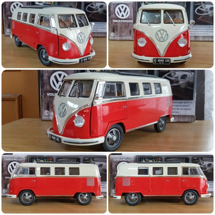 Diecast Miniatur Greenlight VW Microbus Kombi Dakota Ivory-Red 1:18