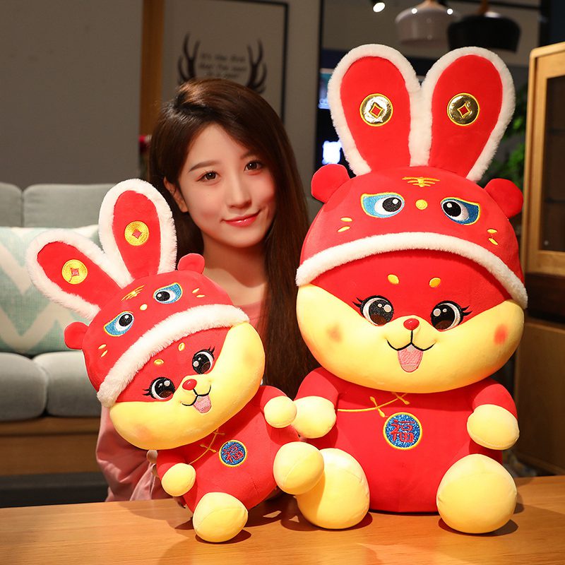 Kawaii Imlek Shio Lion Dance Topi Kelinci Mainan Mewah Fortune Maskot Boneka Boneka Hadiah Ulang Tahun Meriah Ornamen