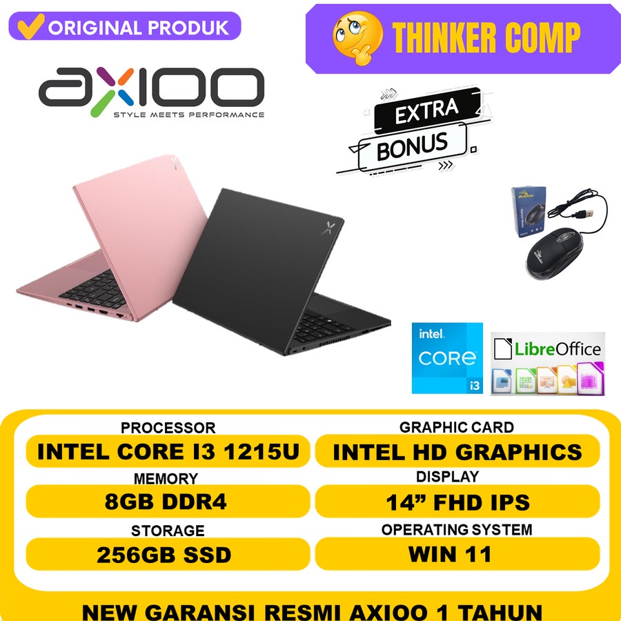 Laptop Axioo Mybook 14 Z6 Intel i3 Gen12 1215U RAM 8GB SSD 256GB FHD IPS Windows 10 Original Terlaris