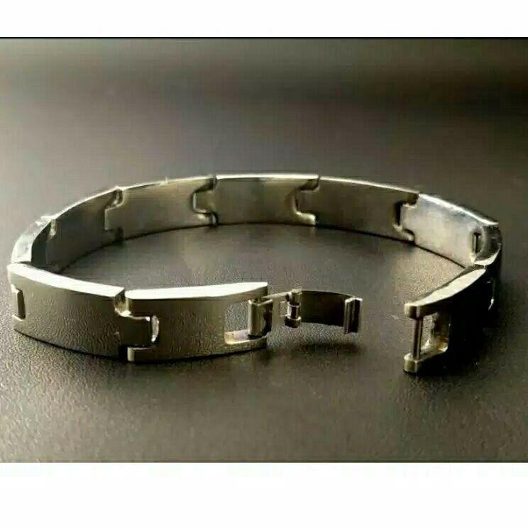 Diskon Istimewa Gelang pria keren model plat baja putih anti karat selamanya