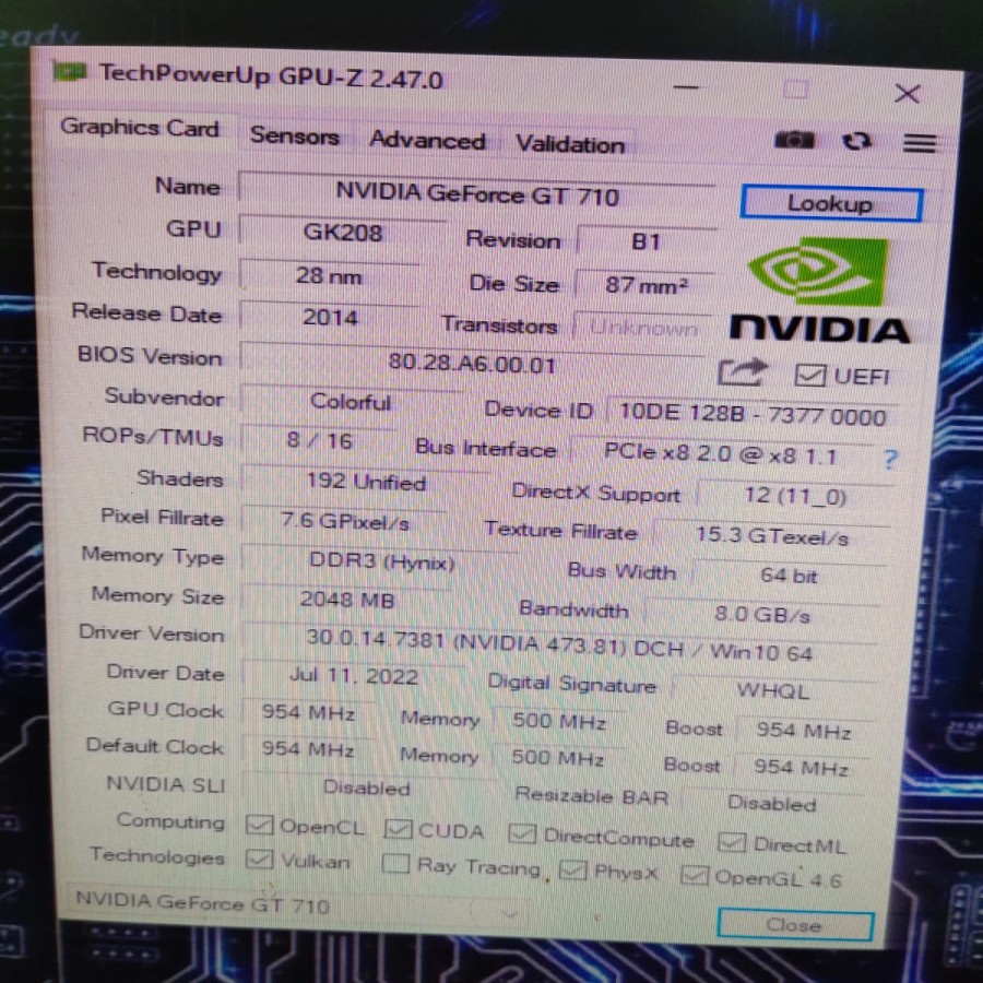 VGA CARD PCI EXPRES REBORN GT 710 2GB DDR3 64BIT