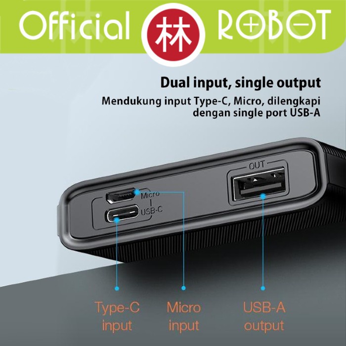 Robot RT190S Powerbank 10000mAh LED Display Dual Input Output Type-C &amp; Micro New RT190