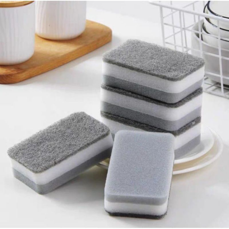 (Serba Serbi)Busa Pembersih Serbaguna Sponge Double Magic Dishwash / Spons Cuci Piring Dua Sisi Anti Minyak Pencuci Alat Masak Dapur -Terlaris