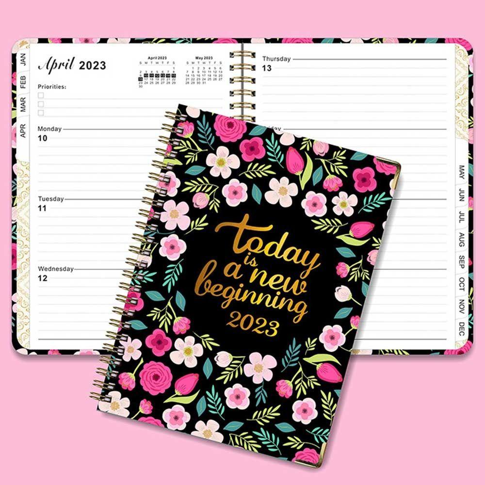 R-flower 2023 Agenda Notebook Plan Book Hadiah Bulanan Mingguan Kantor Perlengkapan Sekolah Dengan Telunjuk Stiker Alat Tulis 12-bulan Diary