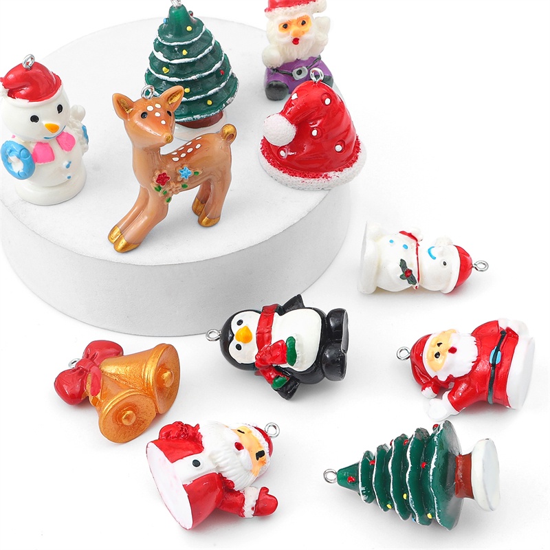 2pcs Handmade Resin Pesona Natal Xmas Pohon Bell Snowman Rusa Santa Claus Liontin Dekorasi Untuk Membuat Kerajinan Perhiasan DIY