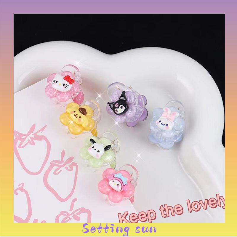 Jepit Rambut Bunga Transparan Cinnamoroll Kuromi Teenage Student Cartoon Sweet Hair Clip TN