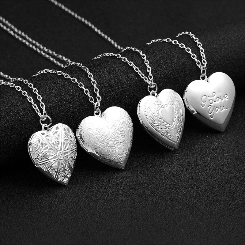 Dibuka Cinta Hati Liontin Liontin Liontin Wanita Kalung Warna Silver Rantai Memori Bingkai Foto Keluarga Kekasih Valentine Perhiasan Hadiah Baru