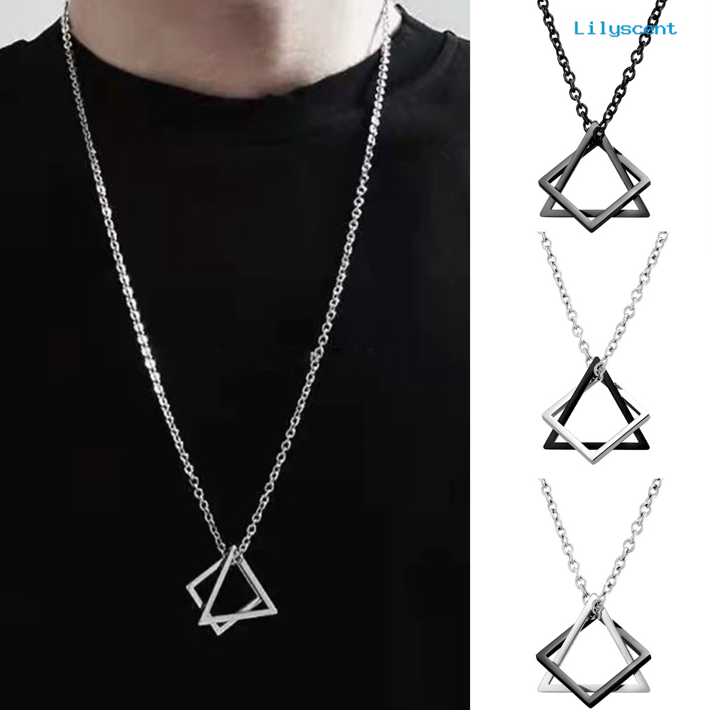 [LS]Chain Liontin Geometris Rantai Electroplating Anti Karat Luntur Aksesori Dekorasi Leher Susun Persegi Segitiga Liontin Kalung Aksesori