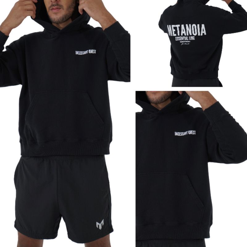 Metanoia Essentials Jacket Hoodie - Black Jaket Lari Jogging Fitness Gym Olahraga
