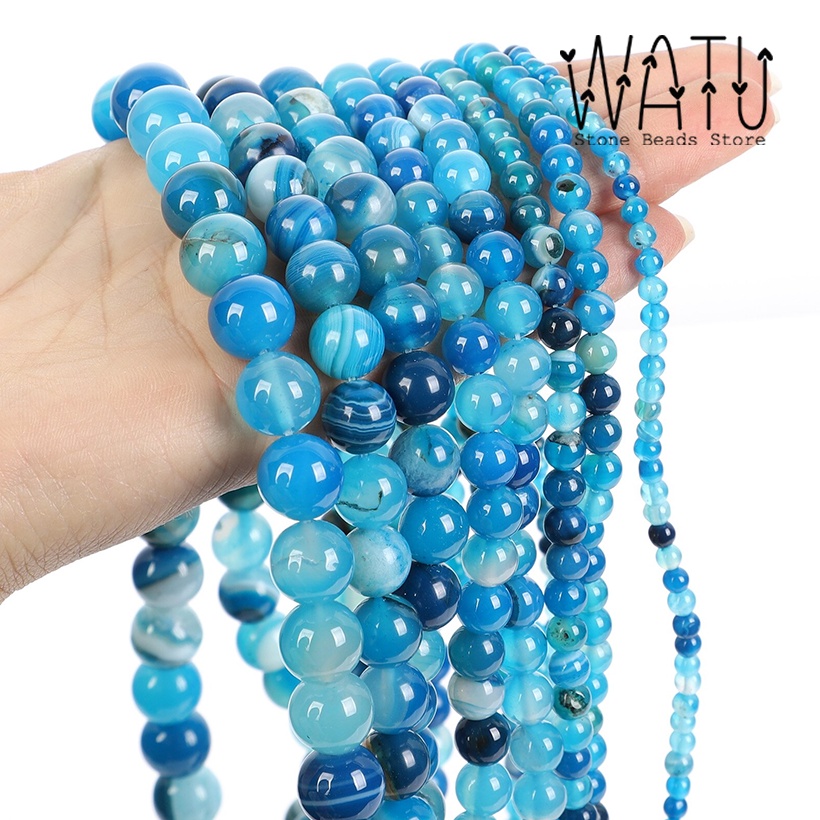 Manik Batu Alam Blue Stripe Agate Bahan Aksesoris Gelang