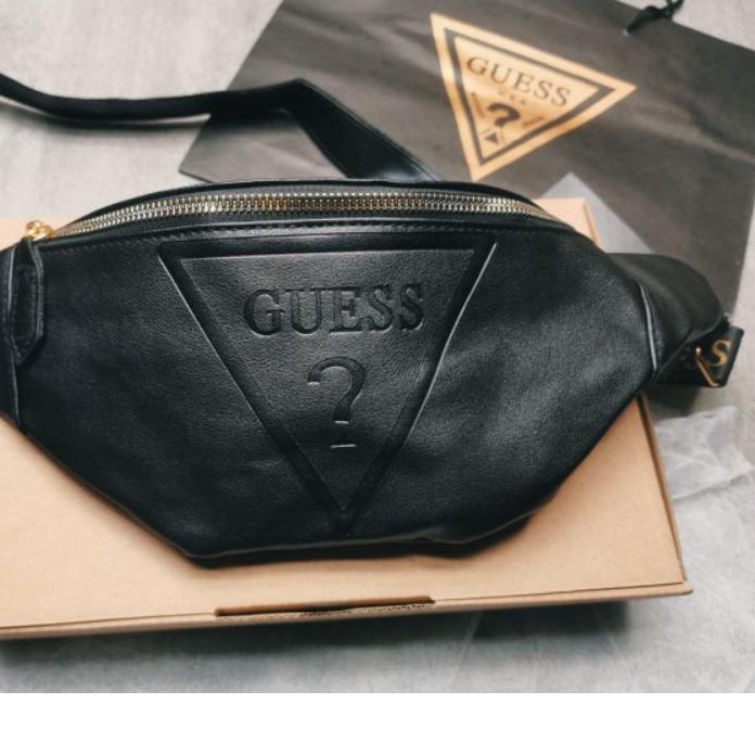 ■»► Waist bag GUESS Balck Gold Full set/ Waistbag pria Guess leather Gold Tas pinggang pria dan wani