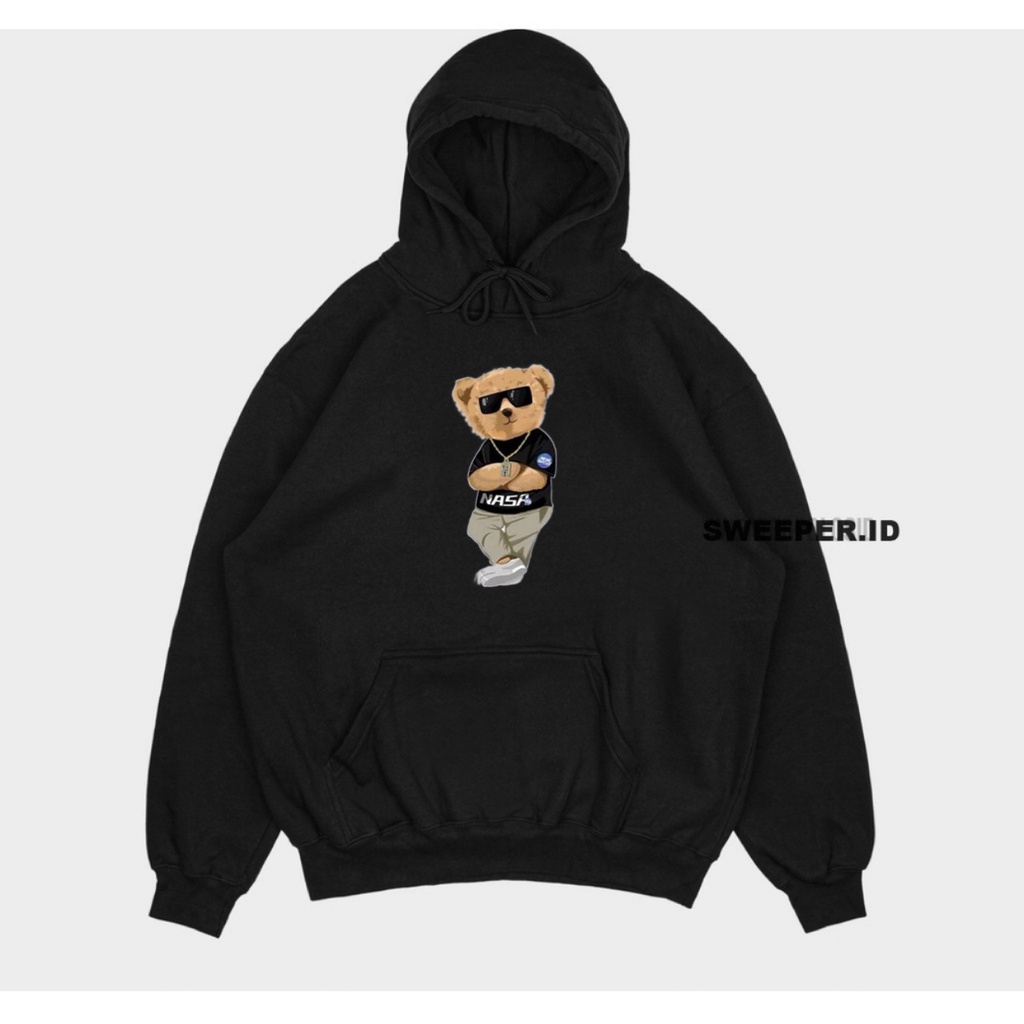 SWEATER HOODIE NASA BEAR  SABLON PRINTING BAHAN FLEECE