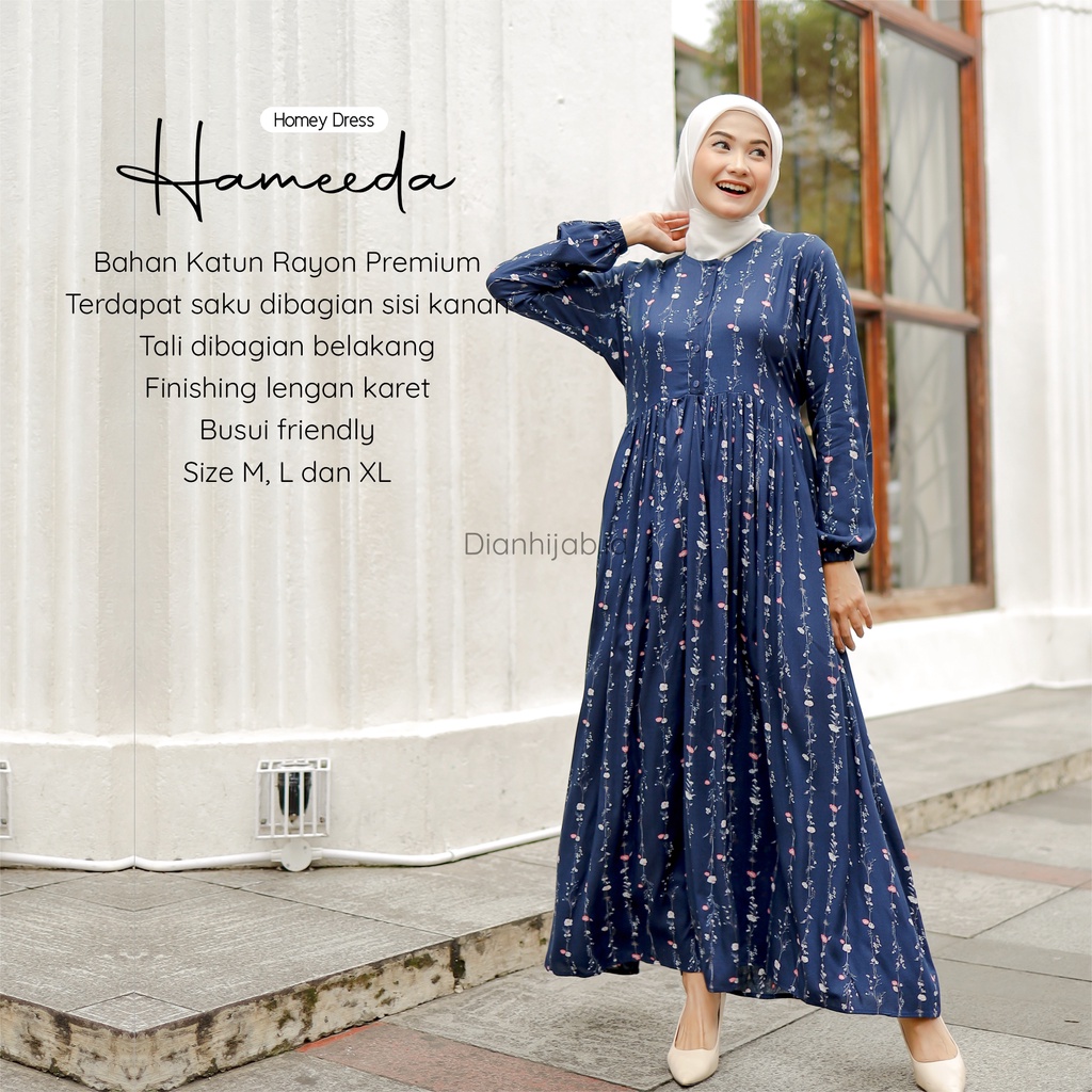 Gamis Dewasa Homey Dress Hameeda By Dianhijab.id - Bahan Rayon Viscose Premium Gamis Dewasa Luxury Gamis Pengajian Adem Nyaman Dipakai - Bisa COD