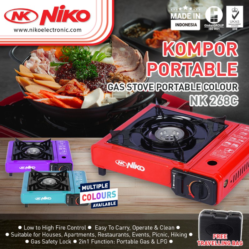 Kompor Gas Portable Niko 268 1 tungku, modern dan rapi, mudah untuk dibawa traveling, Garansi Resmi