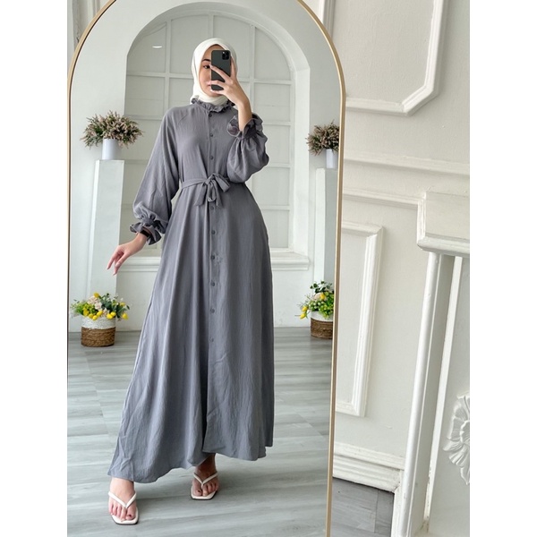 RANIA MAXI DRESS (Ld -/+ 100 Pjg 137) - Gamis Crinkle Polos Full Kancing