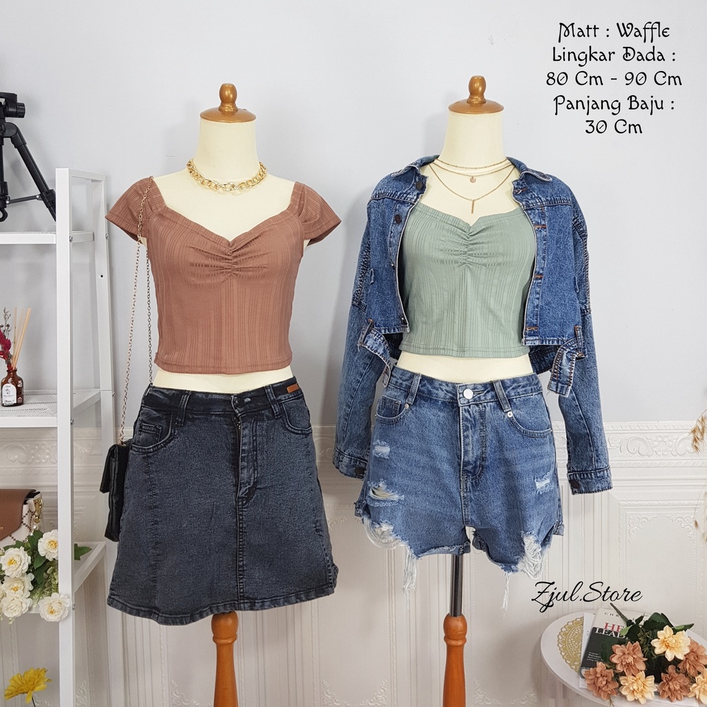 Zjul (Cod) - SAIDA Baju Atasan Sabrina Kerut / Atasan Wanita terbaru / Crop Top kerut / Crop top Pol
