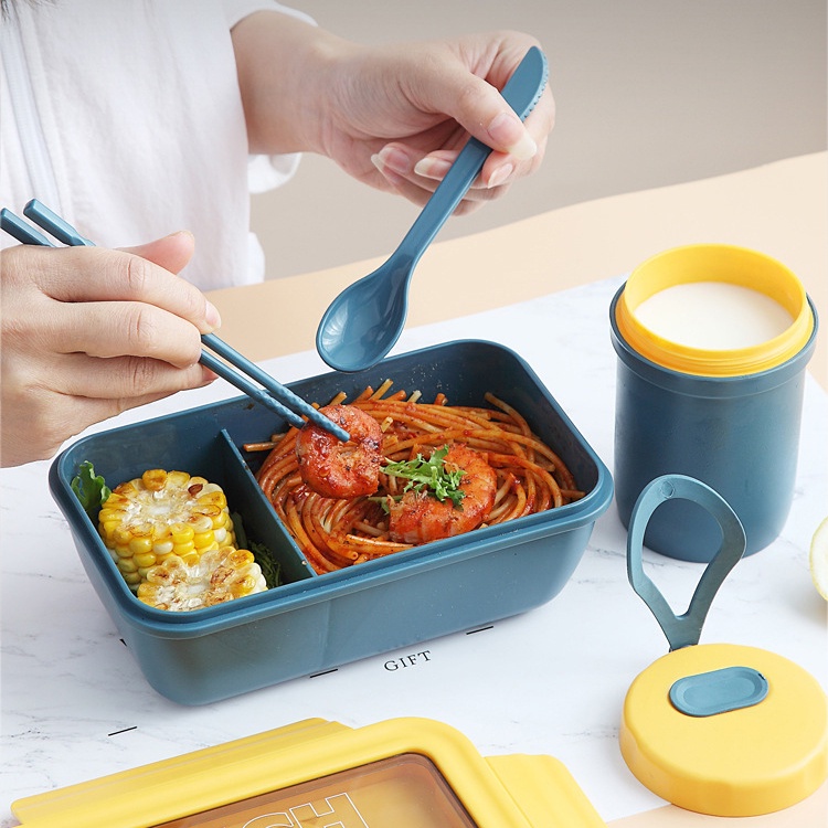 1100ml Lunch Box Set / Lunchbox Anti Tumpah / Makan Lunch Box Sendok Garpu