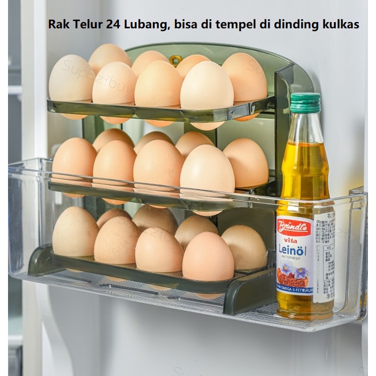 Rak Telur 3 Layers Egg Box/Kotak Penyimpanan Telur Rak Serbaguna 24 Lubang/3 Tier Egg Holder Egg Storage Box Organizer