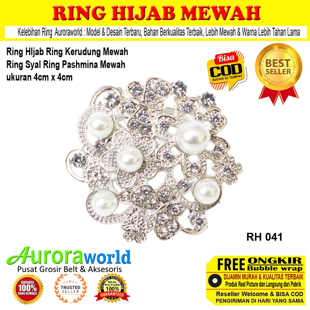 Auroraworld Ring Kerudung Ring Hijab Ring Syal Ring Pashmina Berlian Mewah Bros Cincin Jilbab aksesoris kerudung fashion wanita perhiasan muslim terbaru