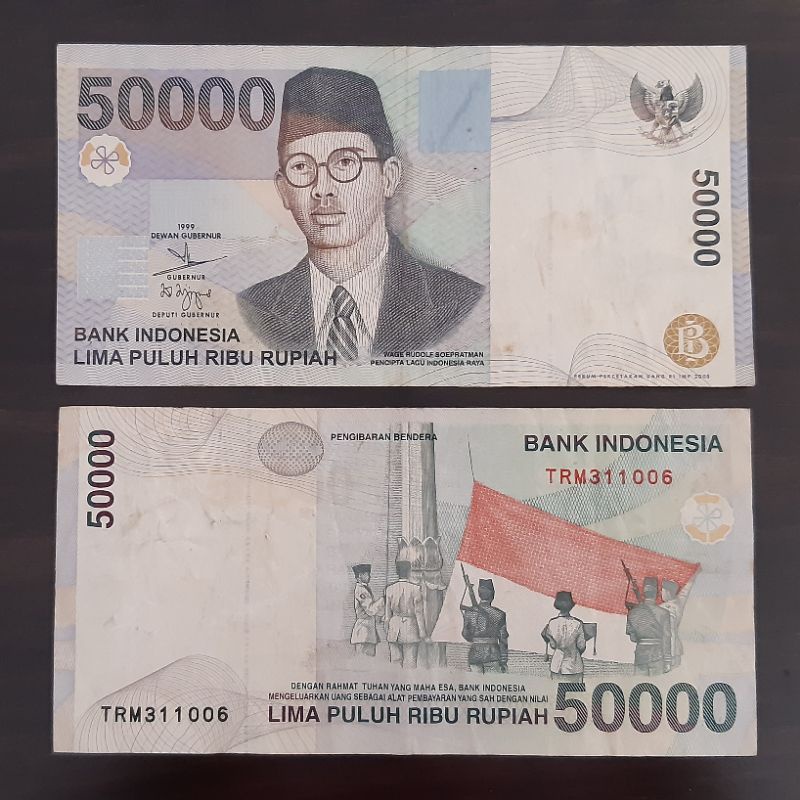 Uang kuno 50000 Rupiah WR. Supratman 1999