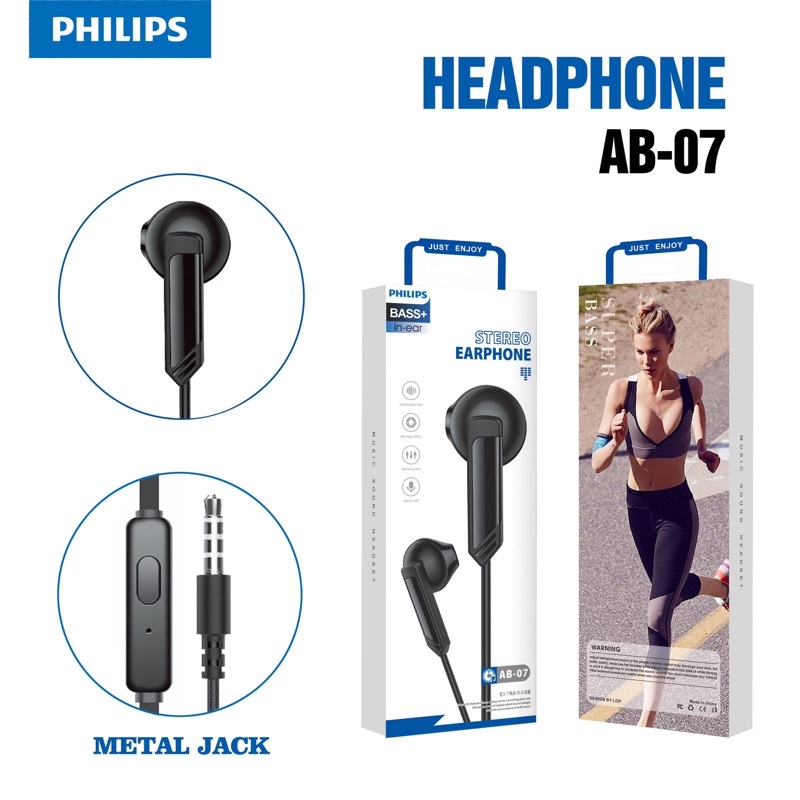 Headset Handsfree Philips + Mic Hifi Extra Bass AB-07