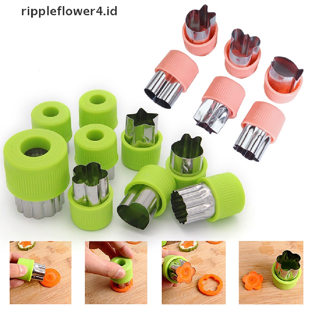 {rippleflower4.id} 6/9pcs Alat Masak Portable Pemotong Sayuran Gagang Plastik Stainless Steel Buah Cutg Die Gadget Dapur~