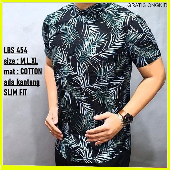 KEMEJA PRIA BATIK LENGAN PENDEK HEM BAHAN KATUN HALUS 40S LBS 454 BAJU MODERN MEWAH SLIMFIT SLIM FIT BY JAKARTA