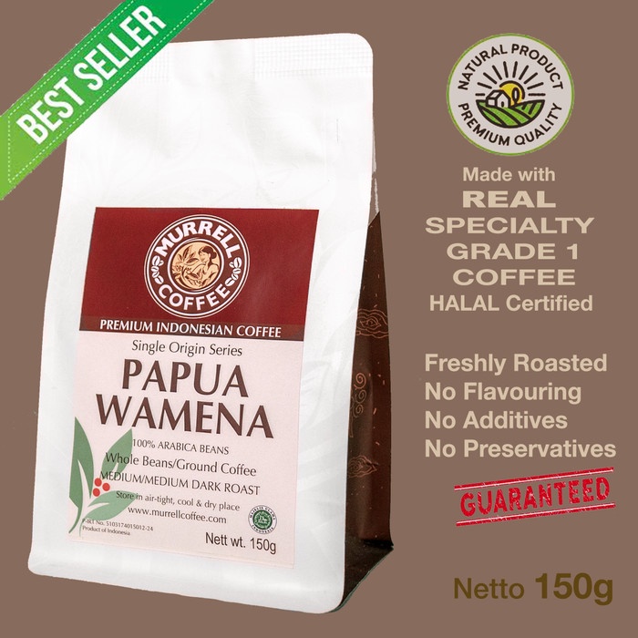 

PAPUA WAMENA kopi arabica specialty premium biji bubuk MURRELL COFFEE - Medium Dark,Halus