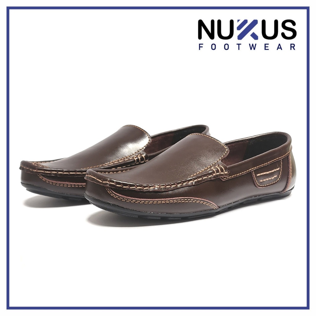 Nukus Sepatu Mocasin Loafer Pria kulit asli Coklat Tua - NMC