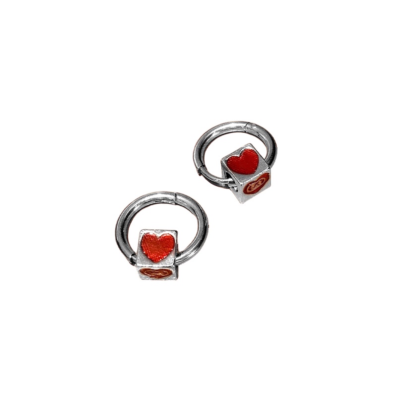 Anting Logam Cinta Merah Aksesoris Temperamen Sederhana