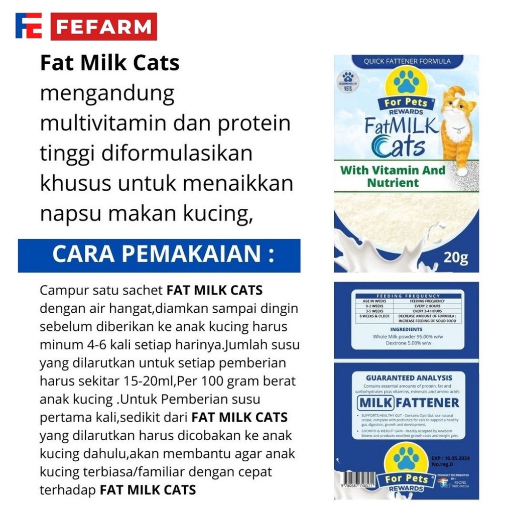 Susu Penggemuk Pertumbuhan Untuk Kucing FAT MILK CATS FEFARM