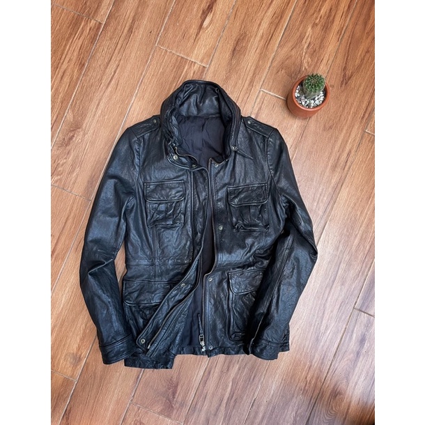 Jaket kulit asli berhoodie pl preloved bekas second