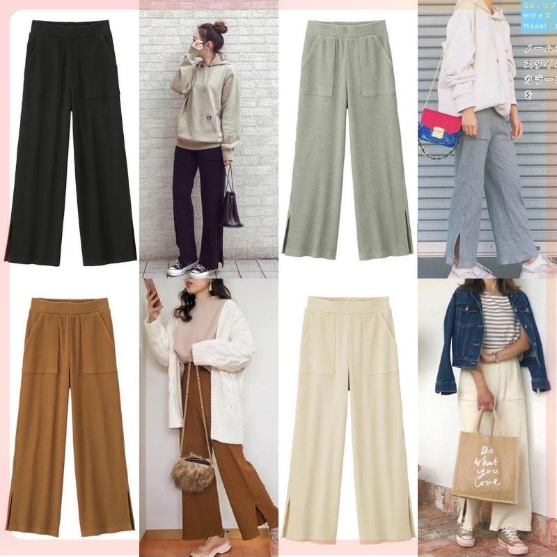 GU Rib Wide pants cullotes celana kulot panjang