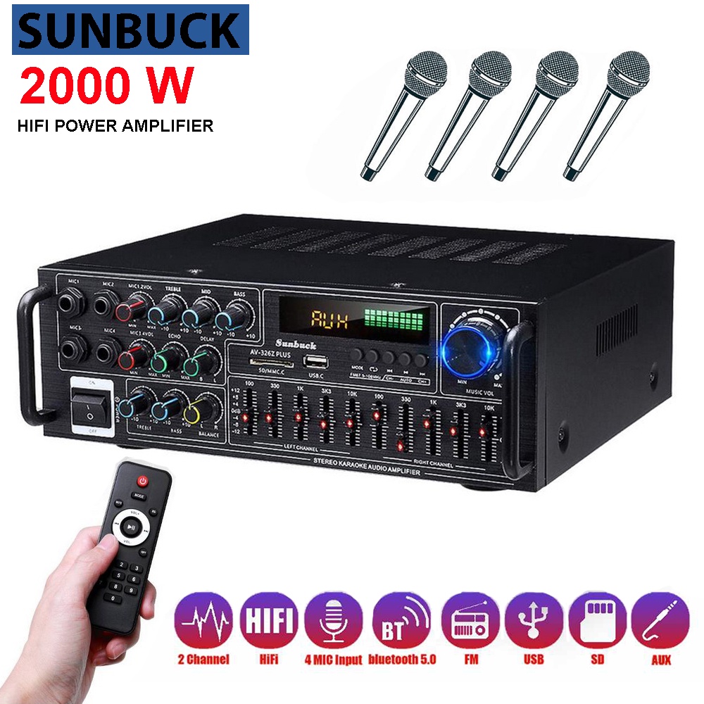 Audio Amplifier Bluetooth Super Bass Sunbuck Audio Amplifier Bluetooth EQ Karaoke Home Theater Dan F