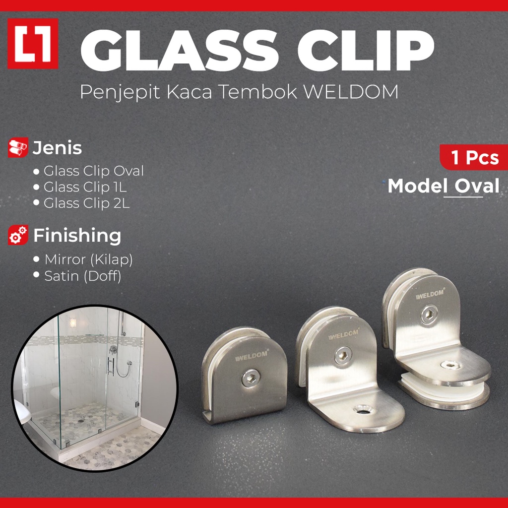 Glass Clip Penjepit Kaca Sekat Partisi Kamar Mandi Oval - Weldom