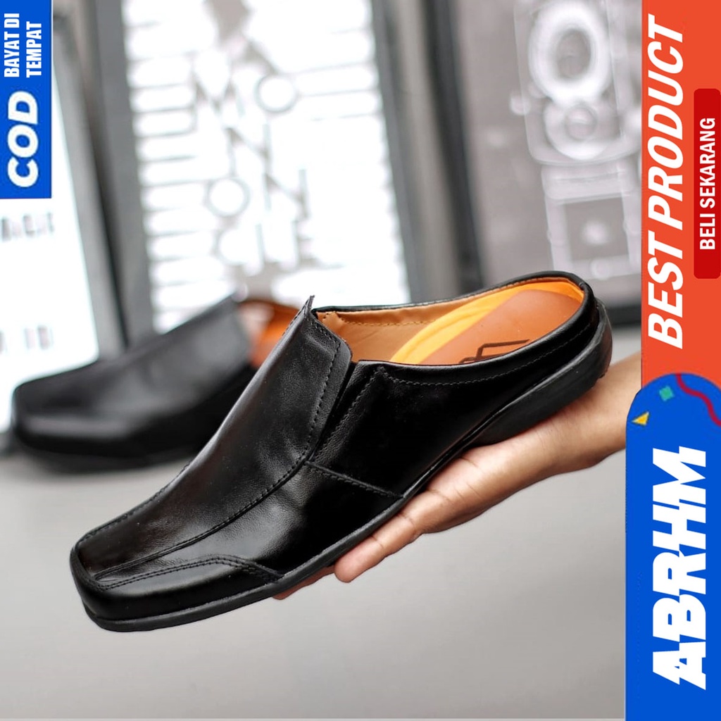 Sepatu Sandal Casual Kulit Asli Bustong Tutong Sendal Slop Pria Original Abrhm MLVN