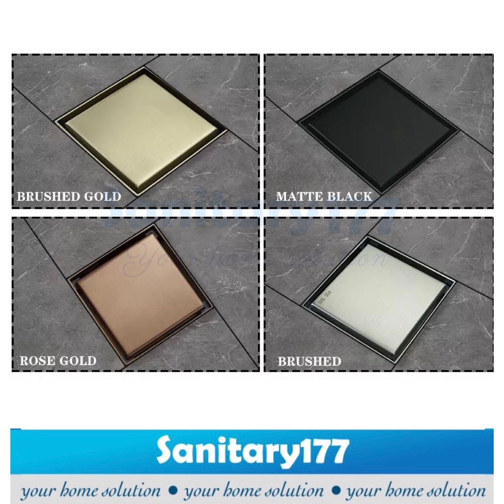 Saringan got stainless 304 gold rosegold 10x10 cm- smart drain insert tile floor drain isi keramik anti kecoa anti bau hitam black stainless