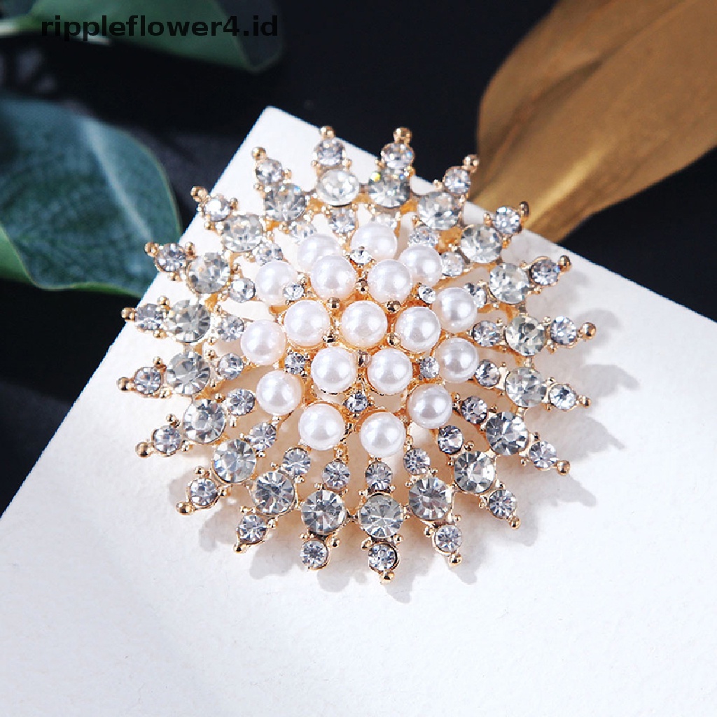 {rippleflower4.id} Berlian Imitasi Bunga Bros Mutiara Klasik Brooch Pin Aksesoris Perhiasan Wanita~